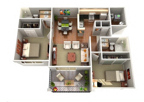 Floor plan for 2 beds, 2 baths, 1022 sqft